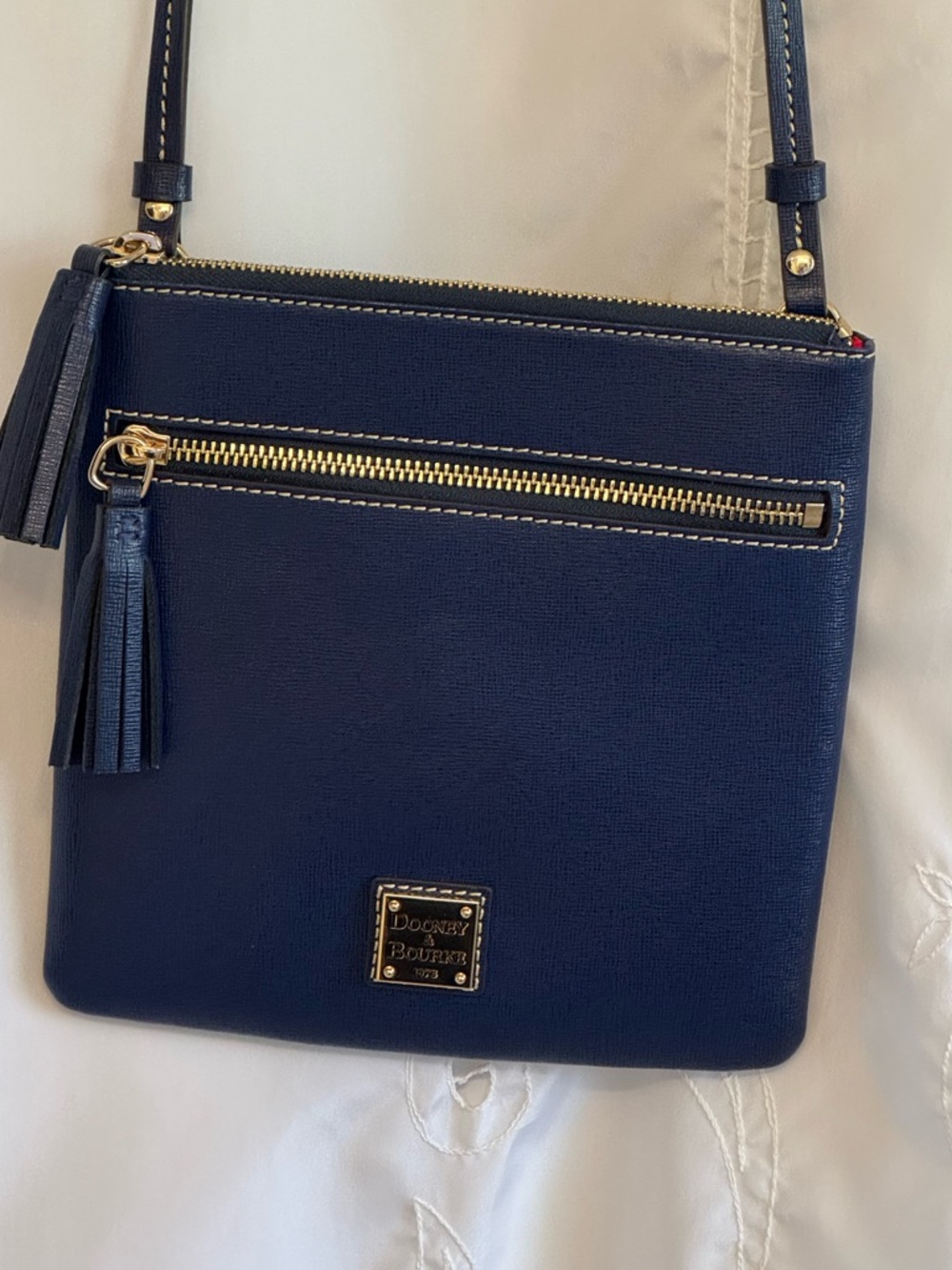 Dooney & Bourke bright Navy pebble grain Leather Crossbody with Tassel Accent